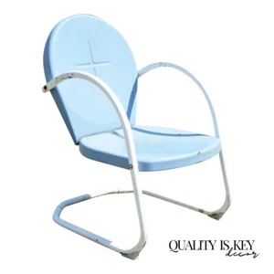 Antique Vintage Art Deco Steel Metal Blue Garden Patio Outdoor Chair - Picture 1 of 10
