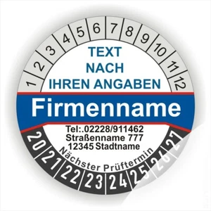 Prüfplakette "Text nach Wunsch" Logo für DGUV V3,UVV,BGV,D27,BGR,VDE Ø:30-40mm - Bild 1 von 1
