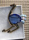 Vintage Coro 1940 s Rare Large Blue Crystal Ostrich Brooch Pin