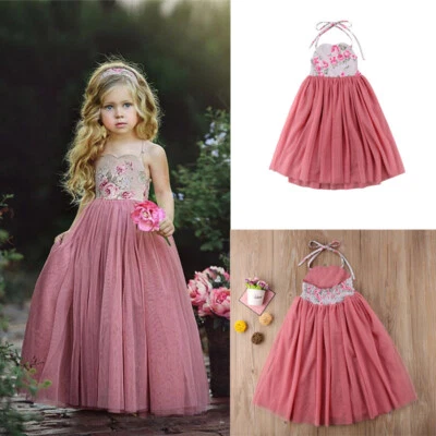 Toddler Kids Baby Flower Girl Dress Tutu Floral Dress Wedding Bridesmaid Dresses - Image 1 of 4