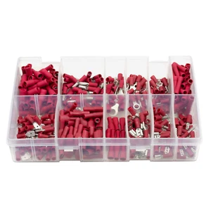 400Pcs Assorted Box Red Electrical Terminals Terminal Butt Ring Fork Spade Tab - Picture 1 of 2