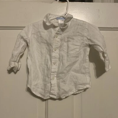 Camisa Janie & Jack Blanca Lino Botón Frontal Manga Larga 3-6 Meses Foto 1 de 3