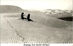Vintage MI RPPC  Postcard Greetings from Beulah 1947 People Sand Dunes Benzie  - Picture 1 of 4