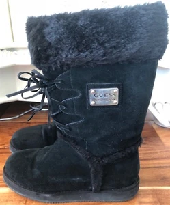 GUESS Boots Black Suded and Fur Warm Winter Boots Size 7.5 Excellent Condition - Picture 1 of 4