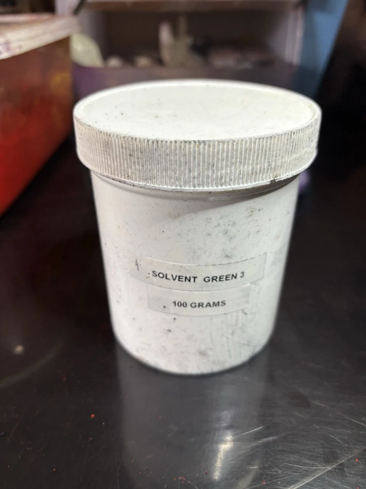 Solvent Green 3 Dye Powder 100 Gram In Sturdy Plastic Jar for candles and smoke - Image 1 of 3