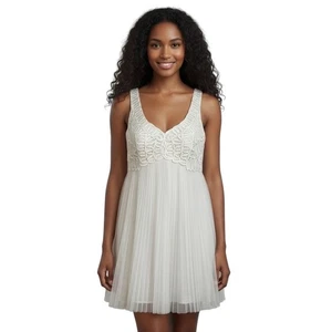 Sue Wong Nocturne Mini Cocktailkleid bestickt Plissee Netz weiß elfenbein 4 - Bild 1 von 11
