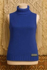 Vtg. John Paul Richard Petite PL Blue Sleeveless Turtleneck Sweater Knit. NWT - Picture 1 of 6