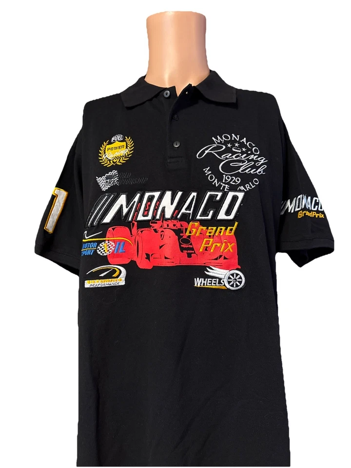 Vintage Monaco Grand Prix Racing Club Monte Carlo F1 Black Polo Shirt Sz 2XL - Image 1 of 4