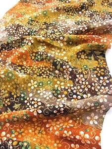 e071-L_Tela Kimono Japonesa_Seda,Chirimen,Marrón Oscuro,Hanakarakusa,162 cm - Imagen 1 de 10