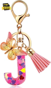 Initial Letter Keychain for Women Girl Bag Charm Butterfly Tassel Keychain for W - Picture 1 of 5