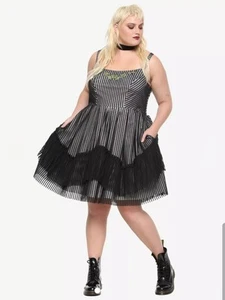 Hot Topic Beetlejuice Striped Mesh Dress Goth Steampunk Cosplay Emo Size 2X - Picture 1 of 20