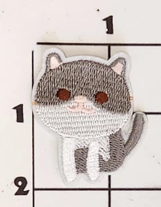 Gray Cat Patch Iron On Embroidered Costume Uniform Upcycle Kitten Kitty - Picture 1 of 1