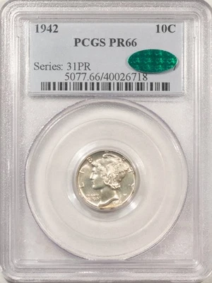 1942 PROOF MERCURY DIME - PCGS PR-66, 67 QUALITY! PREMIUM QUALITY! CAC APPROVED! - Image 1 of 3