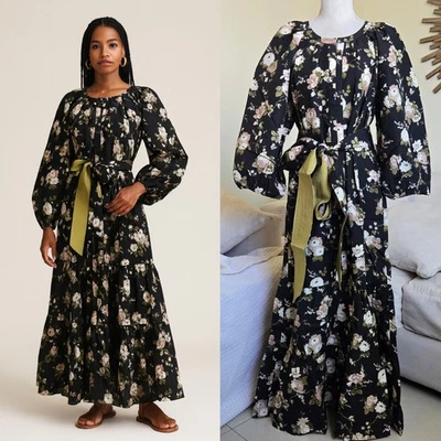 Maxi Vestido Tuckernuck XL Para Mujer Midnight Garden Negro Lyles Bolsillos para Cinturón en Niveles Foto 1 de 4