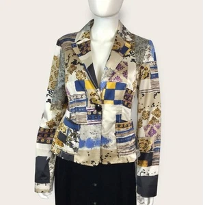 Etro Beige Blue & Black Satin Floral Paisley Blazer Size 6/42 - Picture 1 of 10