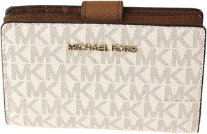Michael Kors Mittelgroße Leder-Geldbörse mit Doppelfaltung und Reißverschluss Münze Kreditkartenetui Ausweis Vanille - Bild 1 von 5