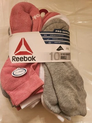 Pacote com 10 meias femininas Reebok Pro-Series tornozelo NOVO, tamanho de sapato 4-9 - Imagem 1 de 3