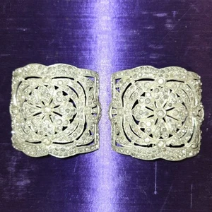 Antikes Paar Art Deco Schuhschnallen 20er Jahre klar Strass silberfarben viktorianisch - Bild 1 von 8