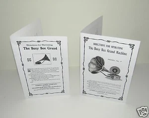 Busy Bee Grand Gramophone Phonograph (2 OFF) Instruction Manuals Reproductions - Picture 1 of 4