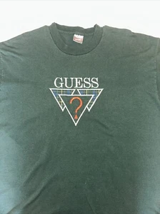 Guess Jeans Brand T Shirt Dark Green Embroidered Logo Mens XXL Rare Vintage 90's - Picture 1 of 10