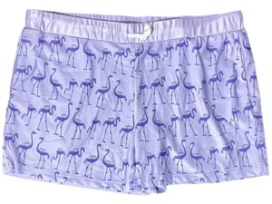 Shorts Women Size XXL Purple Flamingo Knit Stretch Satin 39-41" W 3.5" Inseam - Picture 1 of 3
