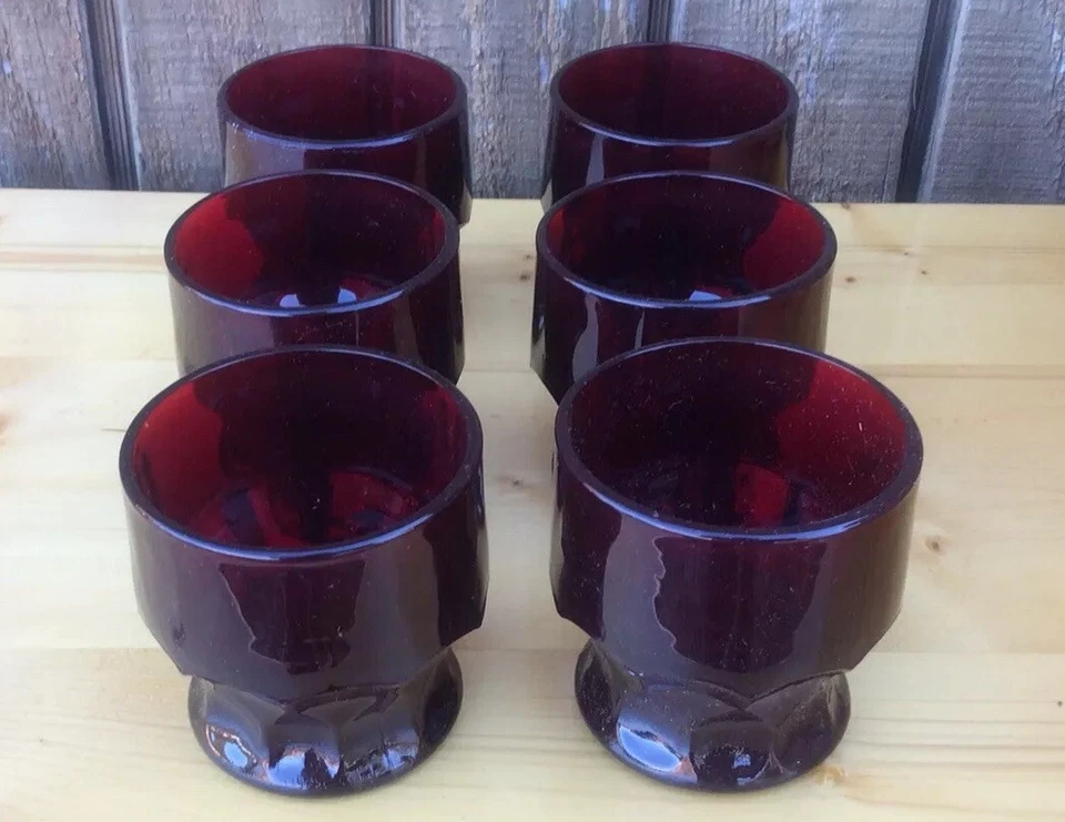 Lot Of 6 Vintage Anchor Hocking Royal Ruby Georgian Red 5.5oz Juice Glasses - Image 1 of 2