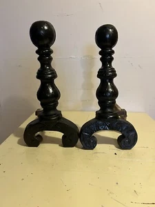 Vintage Pair of Heavy Cannonball Fireplace Andirons 17" Tall - Picture 1 of 8