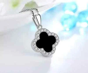 0.25 Ct Lab Created Diamond Clover Pendant Necklaces 14K White Gold Plated - Picture 1 of 4