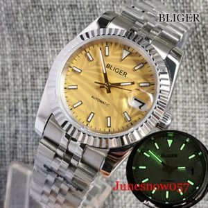 Bliger Palm Fluted Bezel NH35A 36MM/39MM Automatic Men Watch Jubilee Band - Picture 1 of 15