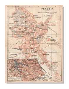 PERUGIA   map Original city plan  1913 ITALY UMBRIA - Picture 1 of 8