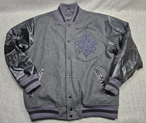Raw Blue Jacket Mens XL Gray Black Varsity Bomber Royal Spotters Streetwear Y2K - Picture 1 of 11