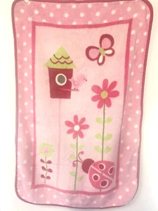 Small Wonders Pink Bird House Ladybug Flowers Butterfly Baby Blanket Luxe Fleece - Picture 1 of 5