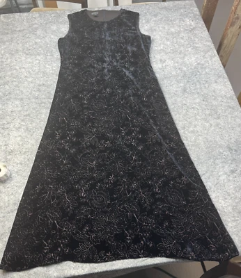 Liz Claiborne Dress Womens 16 Navy Floral Velvet Burnout Maxi Silk Whimsigoth - Image 1 of 4