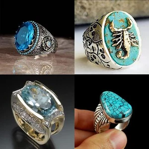 Gift Vintage Indian Style Gorgeous Elegant Size 6-10 Blue Turquoise Fashion - Picture 1 of 18