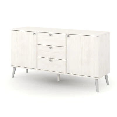 White 2 Door 3 Drawer Sideboard Storage Unit With Silver Rounded Handles - Image 1 of 3
