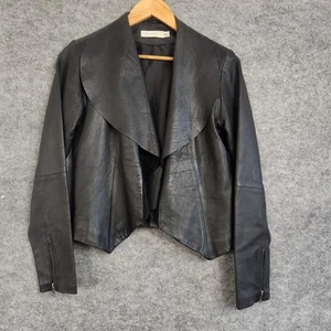Mink Pink Leather Jacket Womens Size 10 Black Mid Length Open Soft Biker Ladies - Picture 1 of 10