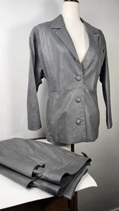VTG late 90s/early y2k Grey custom Leather coat/blazer w/matching Pants!  - Picture 1 of 13