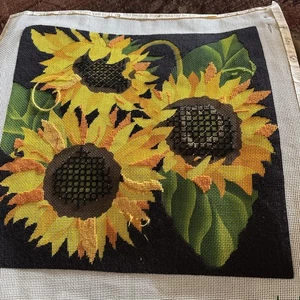 Sunflowers Needlepoint Canvas - Pillow or Framed - 13 mesh - Dede’s Needlworks - Picture 1 of 12