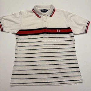Vintage 90’s Fred Perry Sportswear Polo Shirt Boys Medium White Striped Red Blue - Picture 1 of 10
