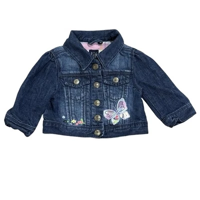 Baby Gap Denim Jean Cropped Jacket Embroidered Butterfies Girl's Size 3 Years - Image 1 of 4