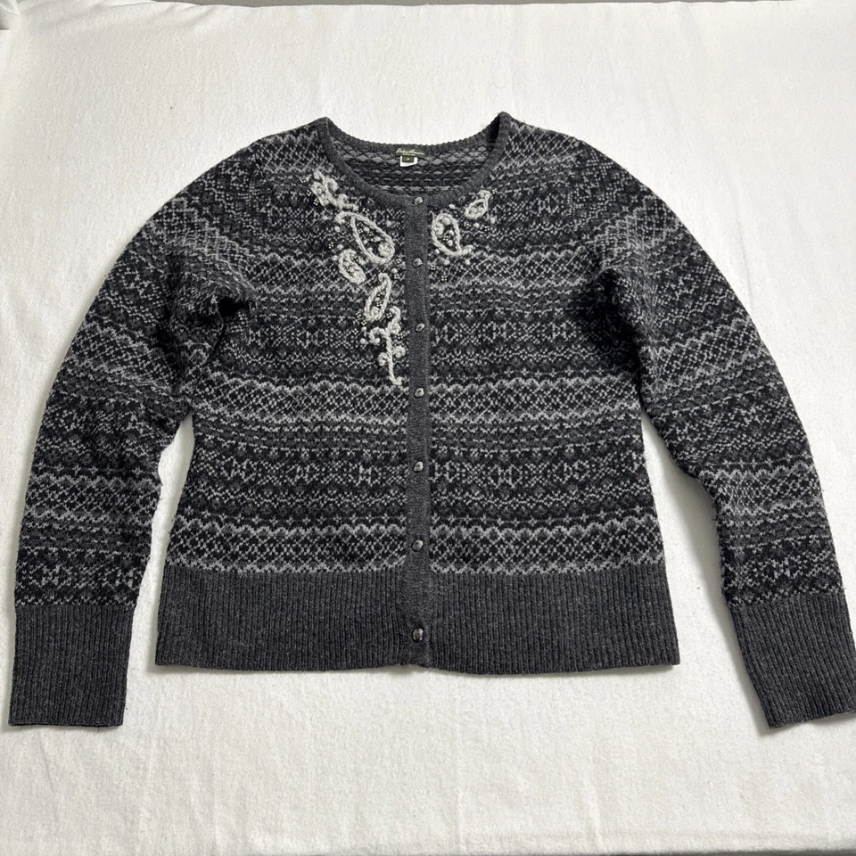 Cárdigan Suéter Eddie Bauer Mujer Corderos Lana Bordada Cachemira Talla Mediana Foto 1 de 4