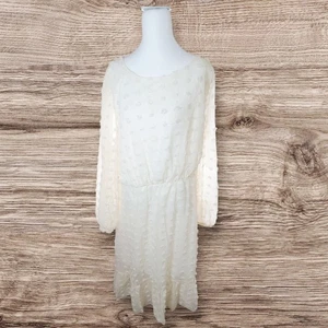 Holipick Women’s White Sheer Long Sleeve Dress Size 24W Textured Dot Chiffon - Picture 1 of 10