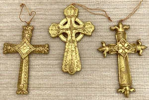 3er Set Kruzifix Kreuz goldfarben Weihnachtsschmuck - Bild 1 von 9