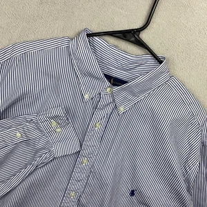 Polo Ralph Lauren Striped Button Down Dress Shirt Women’s 18 White Blue Cotton - Picture 1 of 6