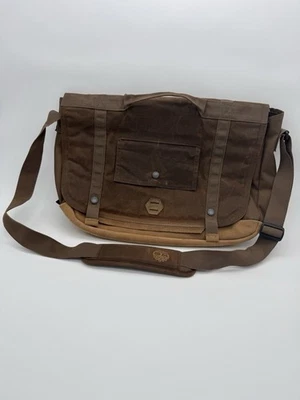 Timberland Waxed Canvas, Leather Messenger Laptop Bag Brown Crossbody Briefcase - Image 1 of 4