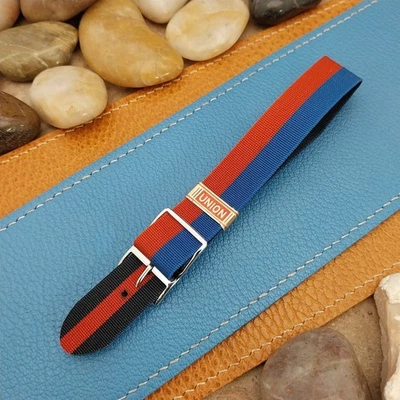 Винтажный 16 мм 1960-х двусторонний полосатый классический однопроходный ремешок для часов Perlon новый из старых запасов - Изображение 1 из 4