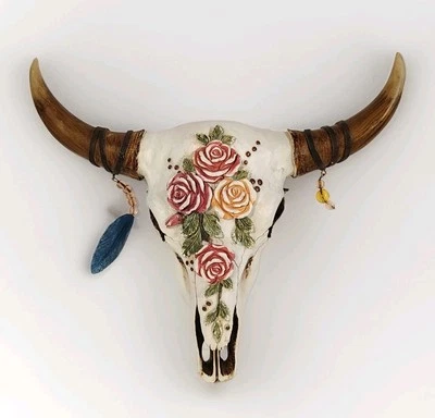 Calavera sintética con cabeza de novillo multicolor, decoración para colgar en la pared occidental para el hogar y la oficina Foto 1 de 4