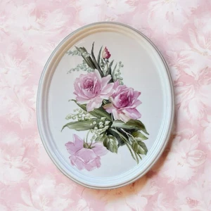 Vintage Porzellan rosa Rosen Wandbehang 10” x 12” - Bild 1 von 3