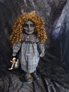 OOAK Demon Doll, Porcelain, 16 In Tall W Stand, Halloween Prop - Picture 1 of 3