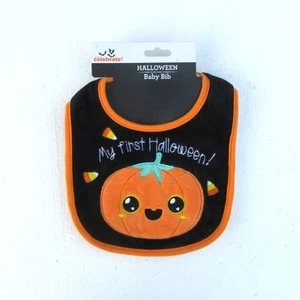Erstes Halloween Baby Lätzchen Kürbis schwarz orange Jack O Laterne Hakenverschluss - Bild 1 von 6